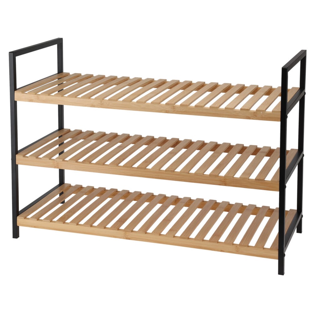 Skohylde i bambus med metalben, 3 hylder, 70 x 30 x 48,5 cm / Skoreol / Skoplads