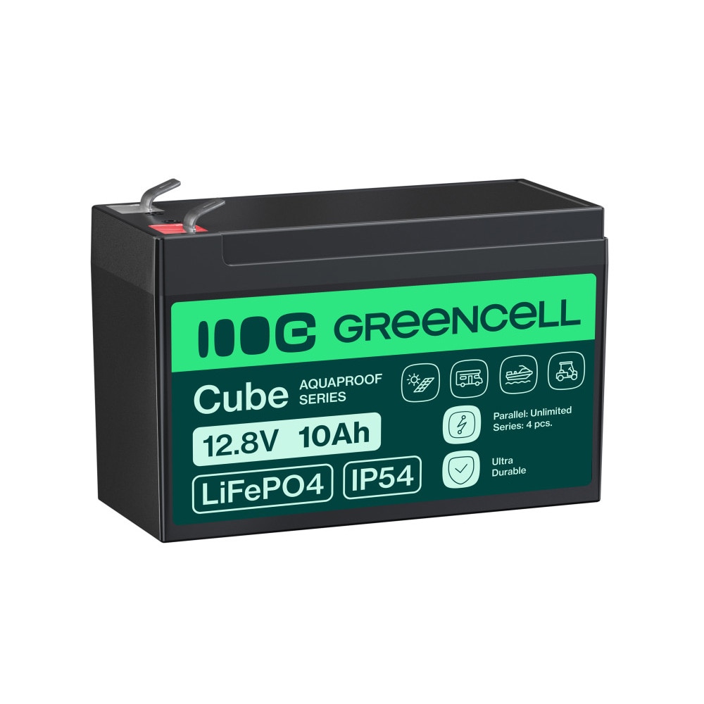 Green Cell CUBE LiFePO4 10 Ah 12,8 V 128 Wh litiumbatteri / LiFePO4-batteri / LFP-batteri