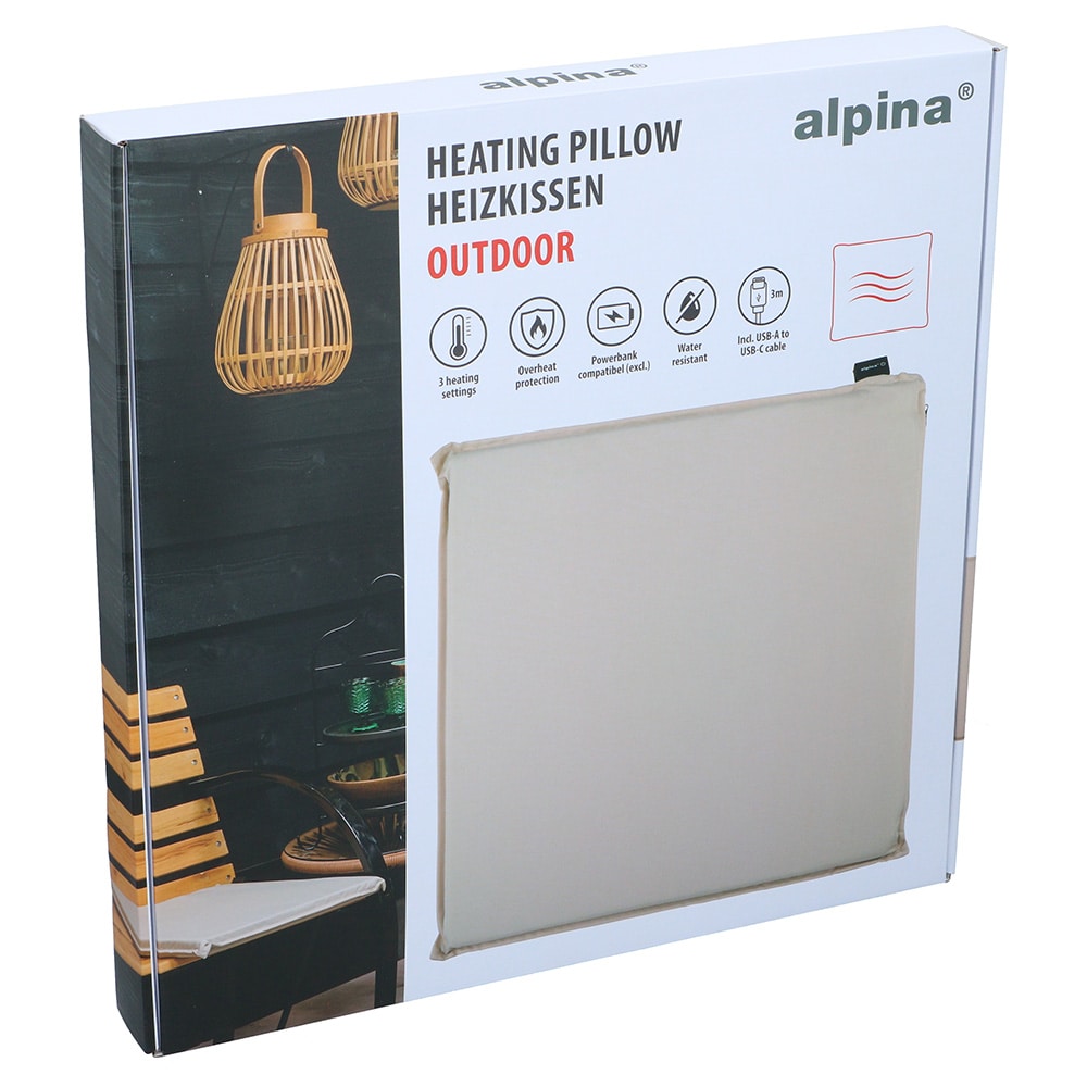 Varmepude til udendørs brug 45 x 45 cm – Beige / Opvarmet siddepude / USB-C-varmepude til terrassen