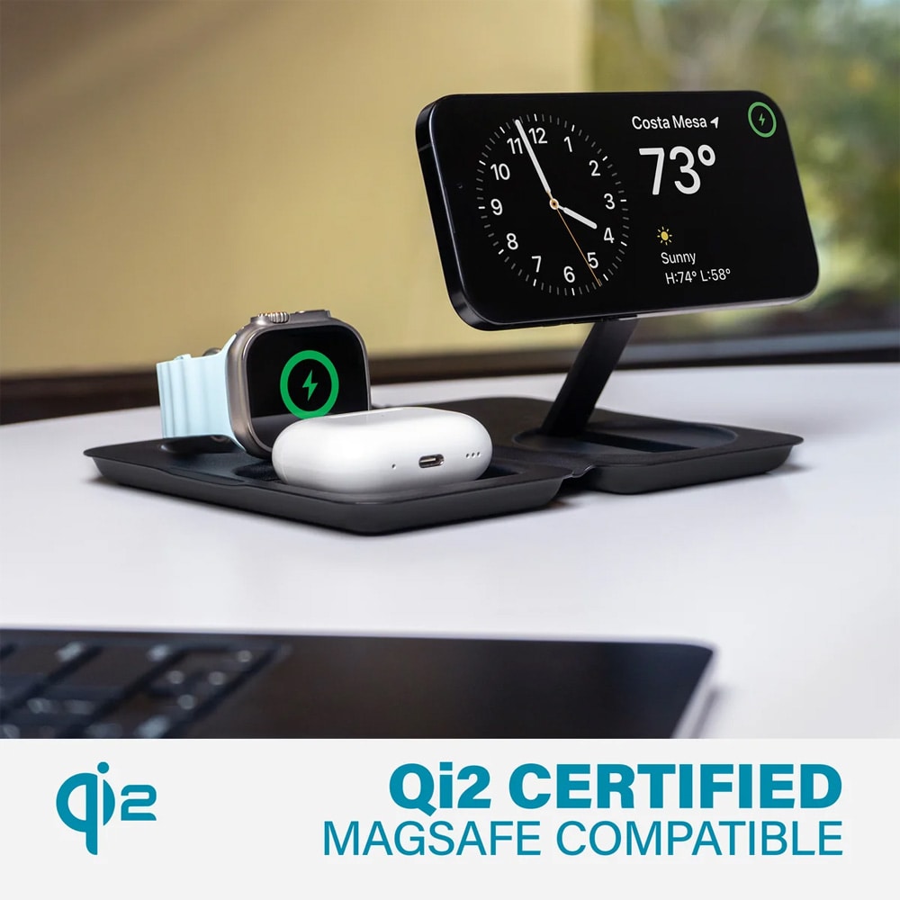 Nimble Fold 3-i-1 trådløs ladestation / Qi2-oplader til iPhone, Apple Watch og AirPods – Sort