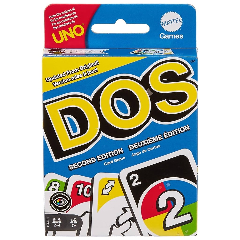 Uno Dos kortspil / DOS Second Edition-kortspil / Familiespil med to aflæggestakke til 2–4 spillere