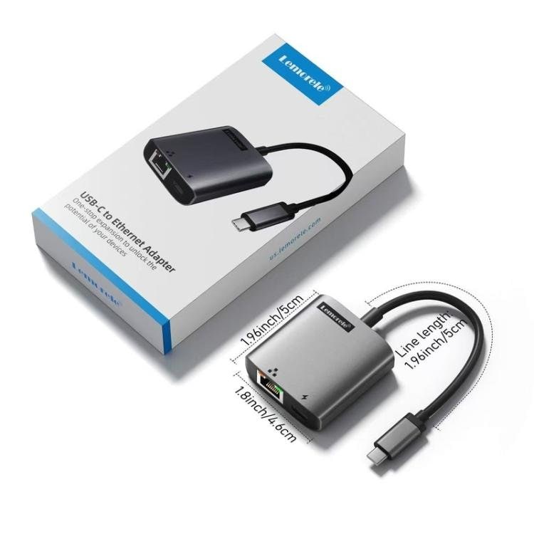 Lemorele TC35 USB-C-hub / USB-C-adapter med Gigabit Ethernet, USB-port og PD-opladning – Grå
