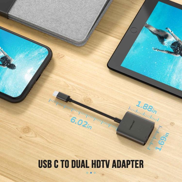 Lemorele TC21 USB-C-hub / Type-C-adapter med flere porte til dataoverførsel – Grå