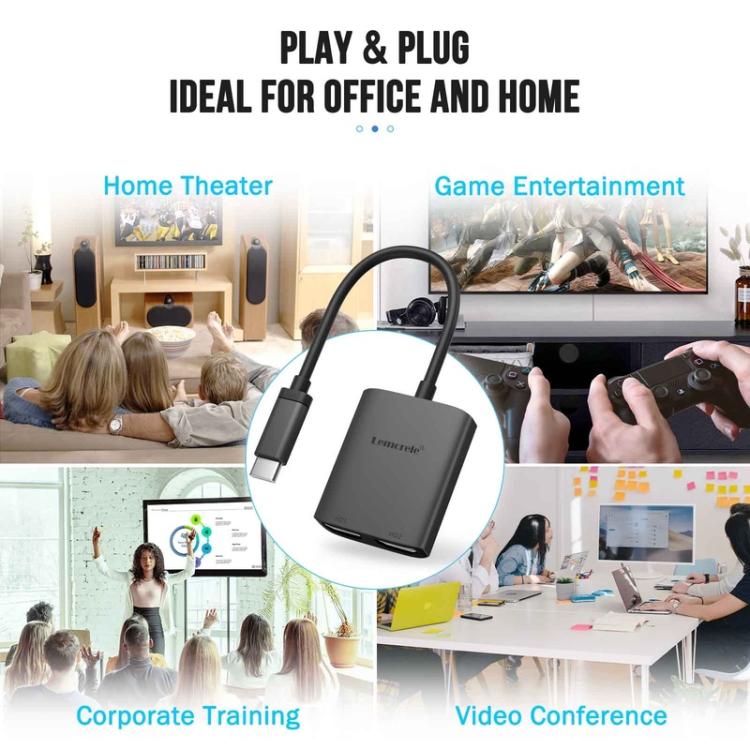 Lemorele TC21 USB-C-hub / Type-C-adapter med flere porte til dataoverførsel – Grå
