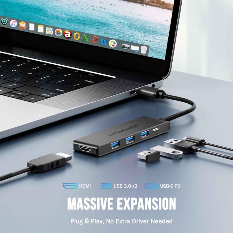 Lemorele TC22L 5-i-1 USB-C-dockingstation / USB-C-hub med 4K HDMI, Gigabit Ethernet og 100 W PD-opladning