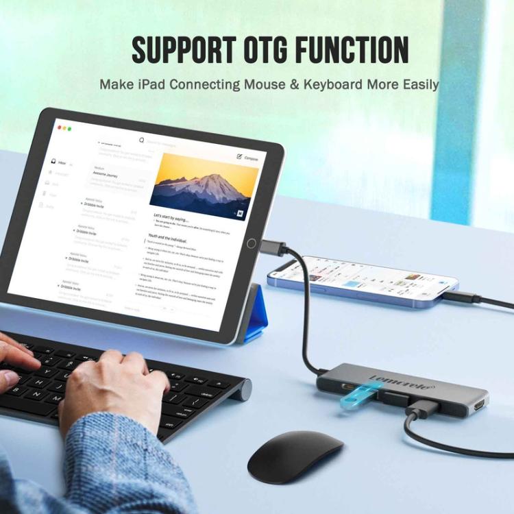 Lemorele TC22L 5-i-1 USB-C-dockingstation / USB-C-hub med 4K HDMI, Gigabit Ethernet og 100 W PD-opladning