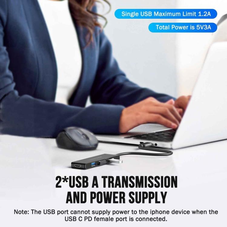 Lemorele TC22L 5-i-1 USB-C-dockingstation / USB-C-hub med 4K HDMI, Gigabit Ethernet og 100 W PD-opladning