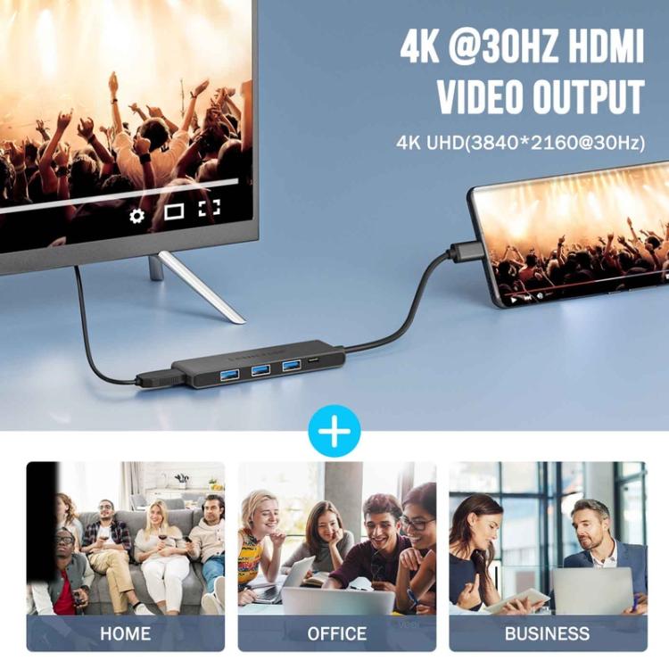 Lemorele TC22L 5-i-1 USB-C-dockingstation / USB-C-hub med 4K HDMI, Gigabit Ethernet og 100 W PD-opladning