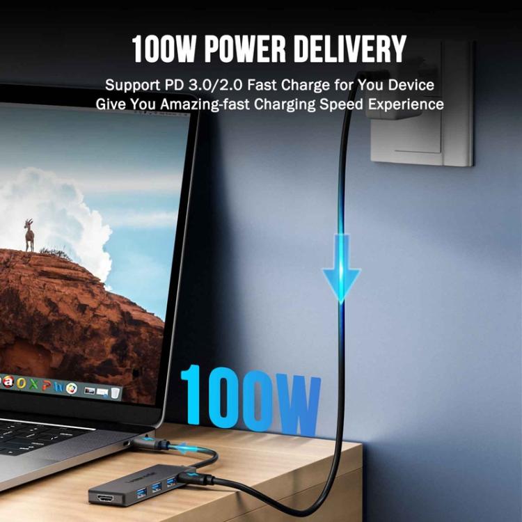 Lemorele TC22L 5-i-1 USB-C-dockingstation / USB-C-hub med 4K HDMI, Gigabit Ethernet og 100 W PD-opladning