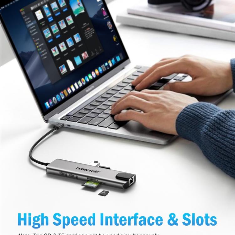 Lemorele TC39 9-i-1 USB-C-dockingstation / USB-C-hub med 4K HDMI, Gigabit Ethernet og 100 W PD-opladning