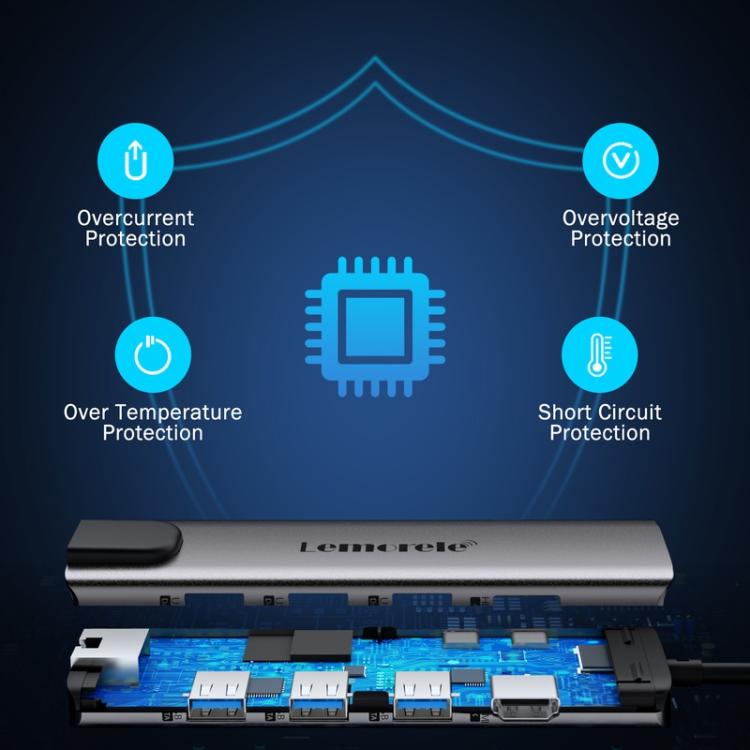 Lemorele TC39 9-i-1 USB-C-dockingstation / USB-C-hub med 4K HDMI, Gigabit Ethernet og 100 W PD-opladning