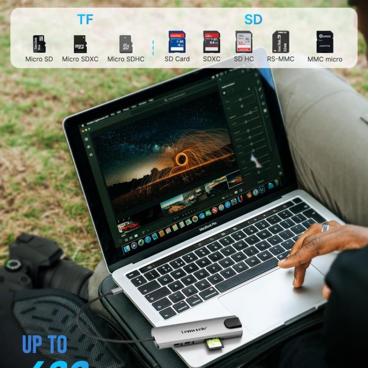 Lemorele TC39 9-i-1 USB-C-dockingstation / USB-C-hub med 4K HDMI, Gigabit Ethernet og 100 W PD-opladning