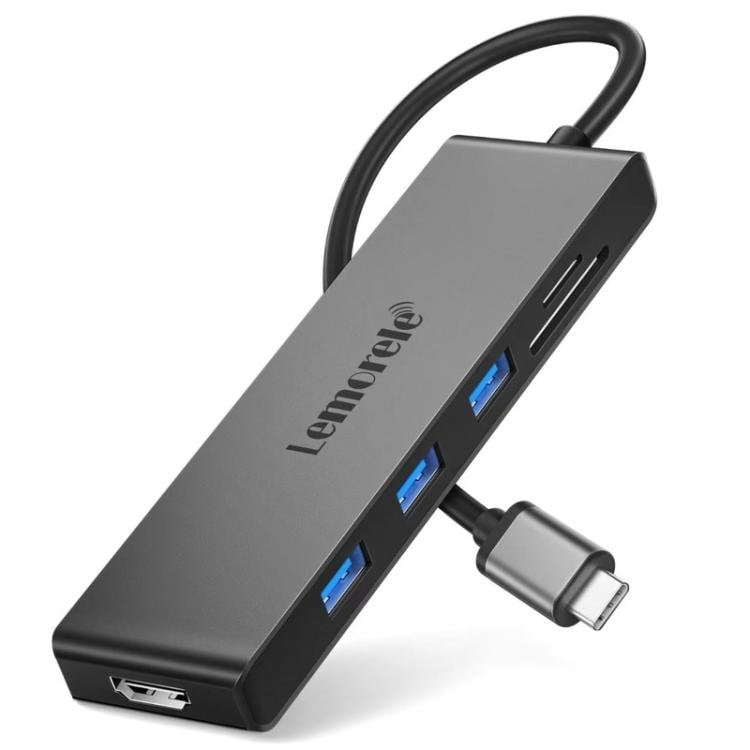 Lemorele TC23L 6-i-1 USB-C-dockingstation / USB-C-hub med 4K HDMI, Gigabit Ethernet og 100 W PD-opladning