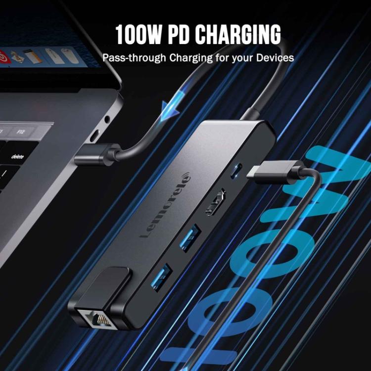 Lemorele TC24L 5-i-1 USB-C-dockingstation / USB-C-hub med 4K HDMI, USB 3.0, USB 2.0 og 100 W PD