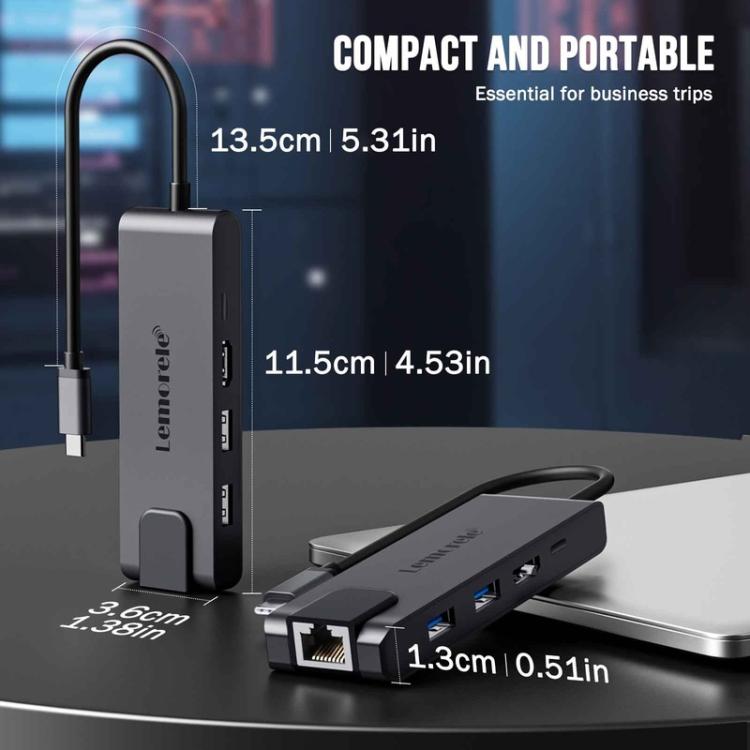 Lemorele TC24L 5-i-1 USB-C-dockingstation / USB-C-hub med 4K HDMI, USB 3.0, USB 2.0 og 100 W PD