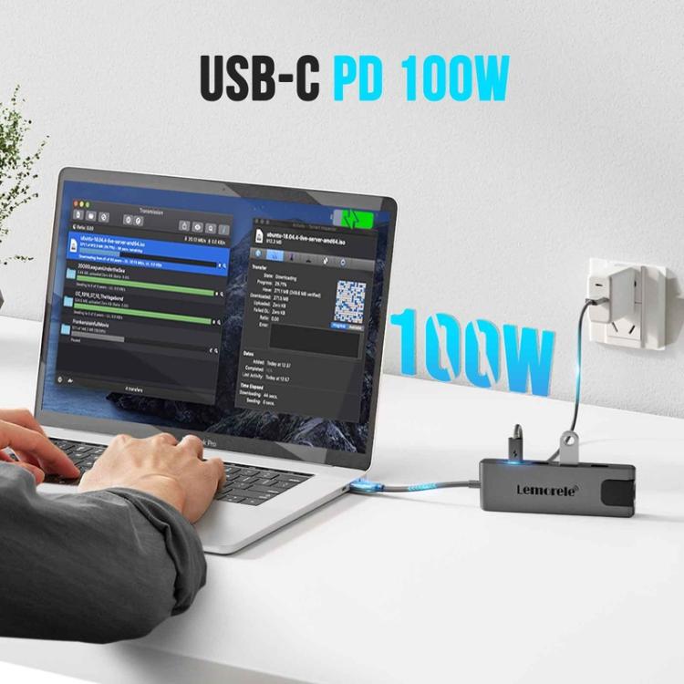 Lemorele TC24L 5-i-1 USB-C-dockingstation / USB-C-hub med 4K HDMI, USB 3.0, USB 2.0 og 100 W PD