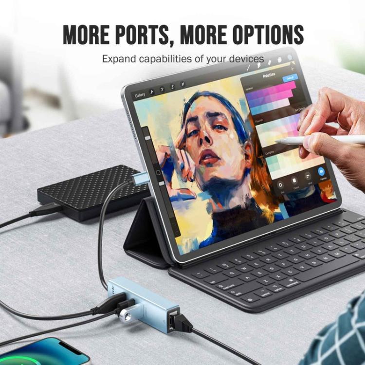 Lemorele USB-C-hub TC43L 4-i-1 med Gigabit Ethernet og USB / USB-C-adapter / Netværkshub