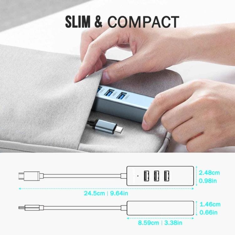 Lemorele USB-C-hub TC43L 4-i-1 med Gigabit Ethernet og USB / USB-C-adapter / Netværkshub
