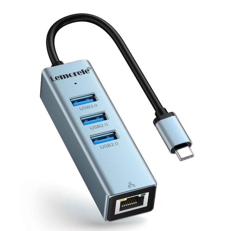 Lemorele USB-C-hub TC43L 4-i-1 med Gigabit Ethernet og USB / USB-C-adapter / Netværkshub