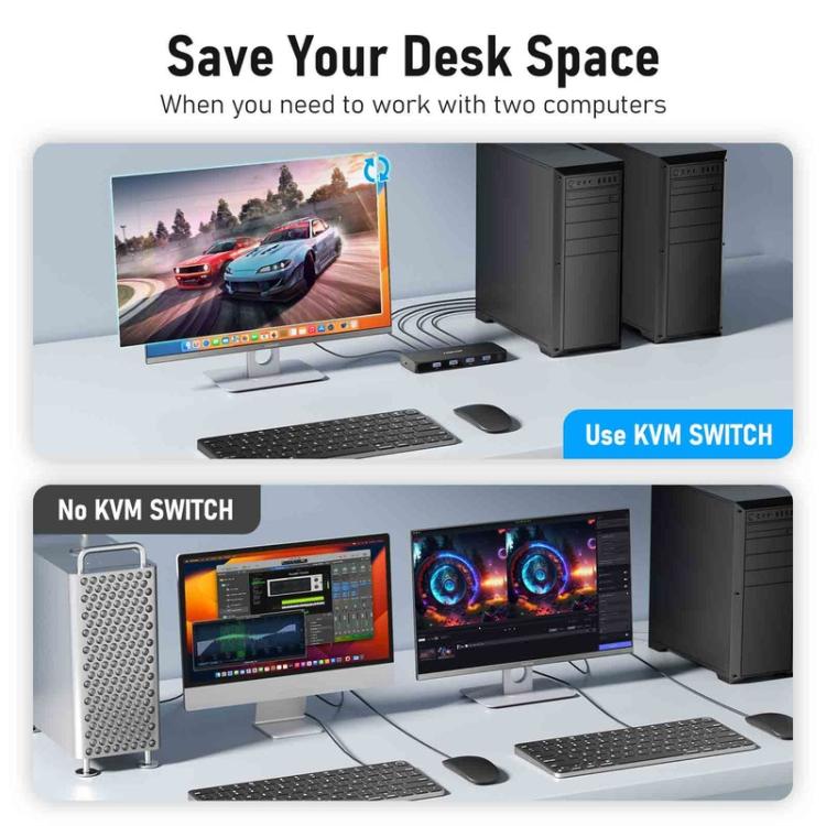 Lemorele KVM-switch G98 til deling af skærm, tastatur og mus / KVM-switch / Computerswitch