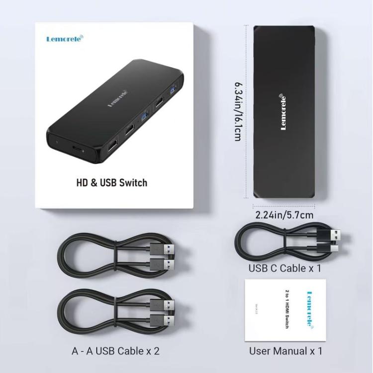 Lemorele KVM-switch G98 til deling af skærm, tastatur og mus / KVM-switch / Computerswitch