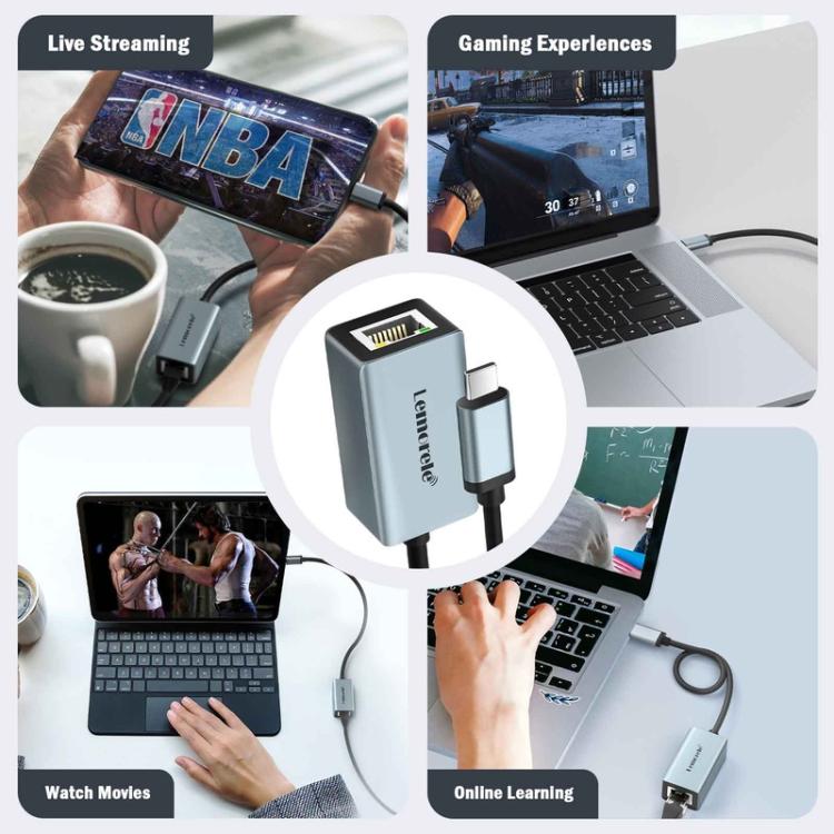 Lemorele USB-C-hub TC48 med dobbelt HDMI og Gigabit Ethernet / USB-C-dockingstation / HDMI-adapter