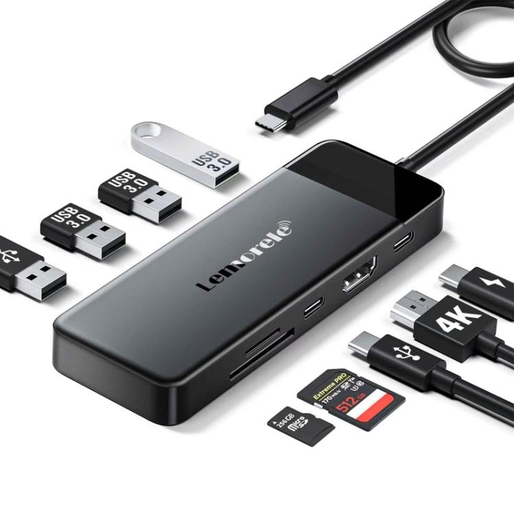 Lemorele TC92 9-i-1-dockingstation med HDMI 4K, Ethernet og 100 W PD / USB-C-hub / Computerhub