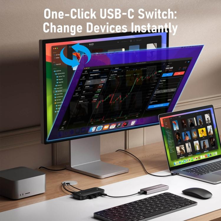 Lemorele KVM-switch H200 USB-C med HDMI 4K 60 Hz og 100 W PD / USB-C-switch / Computerswitch