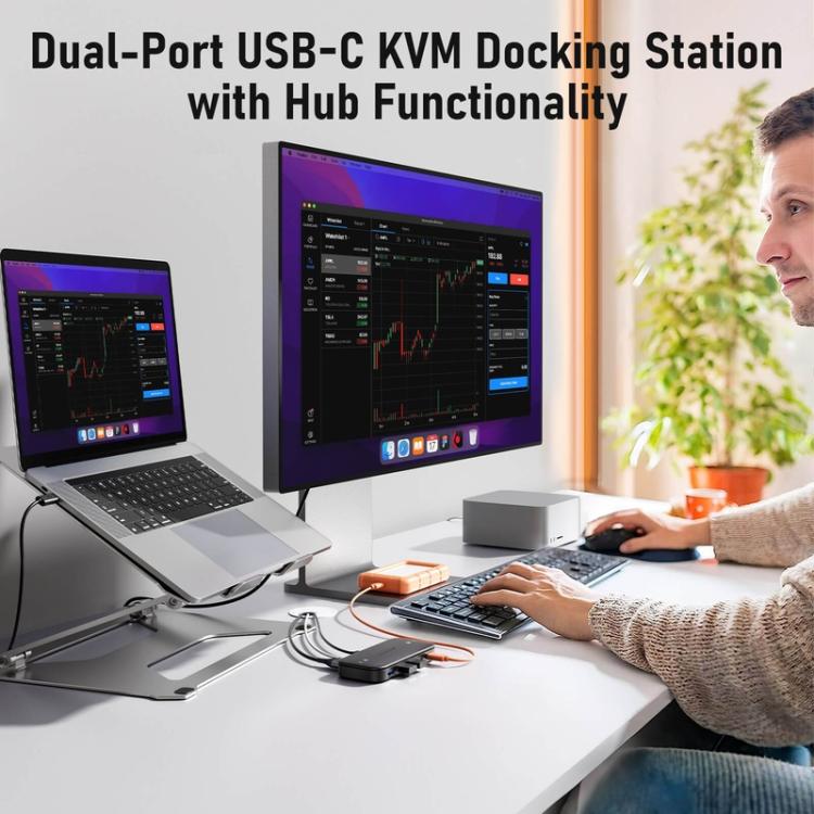 Lemorele KVM-switch H200 USB-C med HDMI 4K 60 Hz og 100 W PD / USB-C-switch / Computerswitch