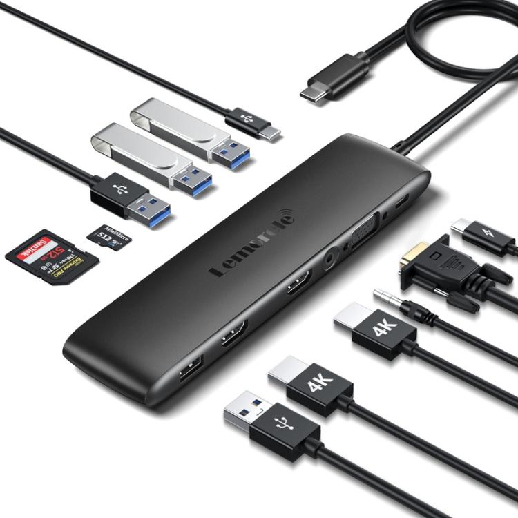 Lemorele TC97 USB-C-dockingstation med HDMI 4K, Gigabit Ethernet og PD-opladning / PC-dockingstation / Hub