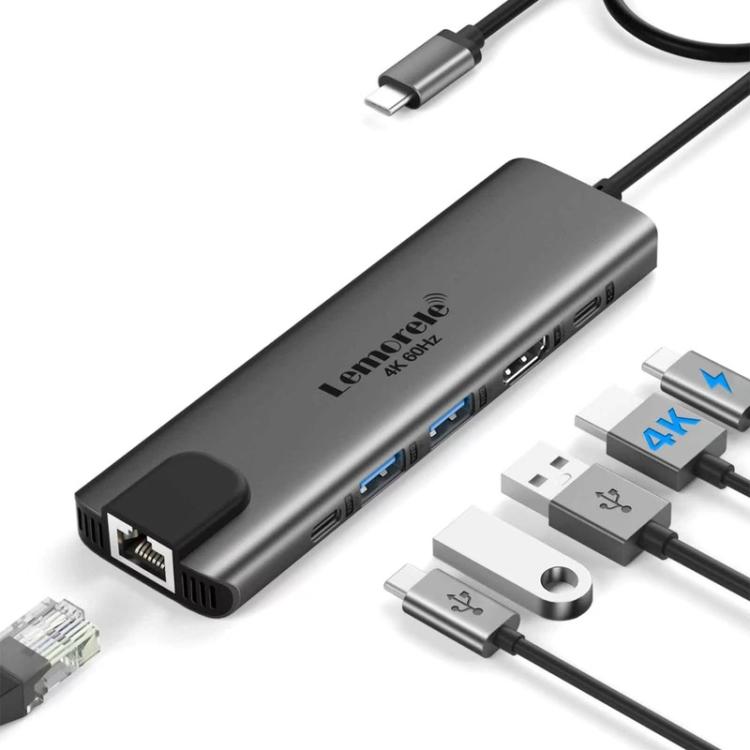 Lemorele TC44L 6-i-1-dockingstation med HDMI 4K, kortlæser og 100 W PD / USB-C-hub / PD-dockingstation