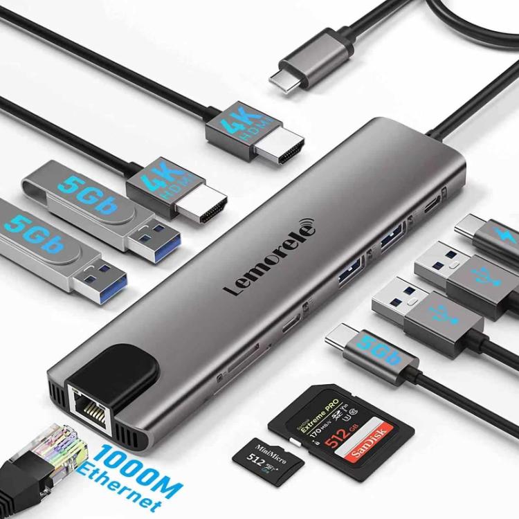 Lemorele TC65L USB-C-dockingstation med HDMI 4K, Gigabit Ethernet og PD-opladning / Docking / Hub