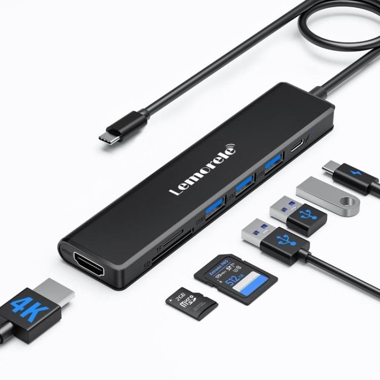Lemorele TC90 7-i-1-dockingstation med HDMI 4K, Gigabit Ethernet og 100 W PD / USB-dockingstation / Hub