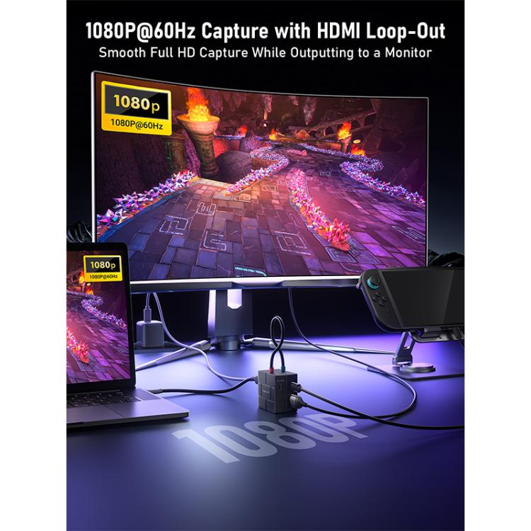 Lemorele videooptagelseskort AC12 Mini HDMI til USB-C med loop-out / Videograbber / USB-kort