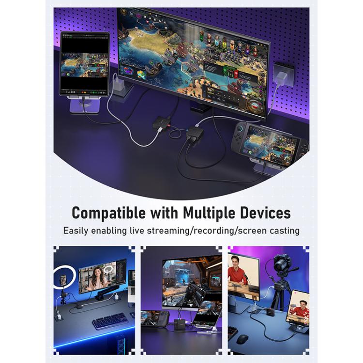 Lemorele videooptagelseskort AC12 Mini HDMI til USB-C med loop-out / Videograbber / USB-kort