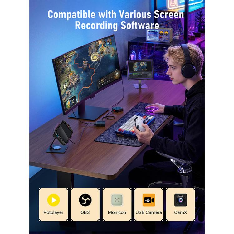 Lemorele videooptagelseskort AC12 Mini HDMI til USB-C med loop-out / Videograbber / USB-kort