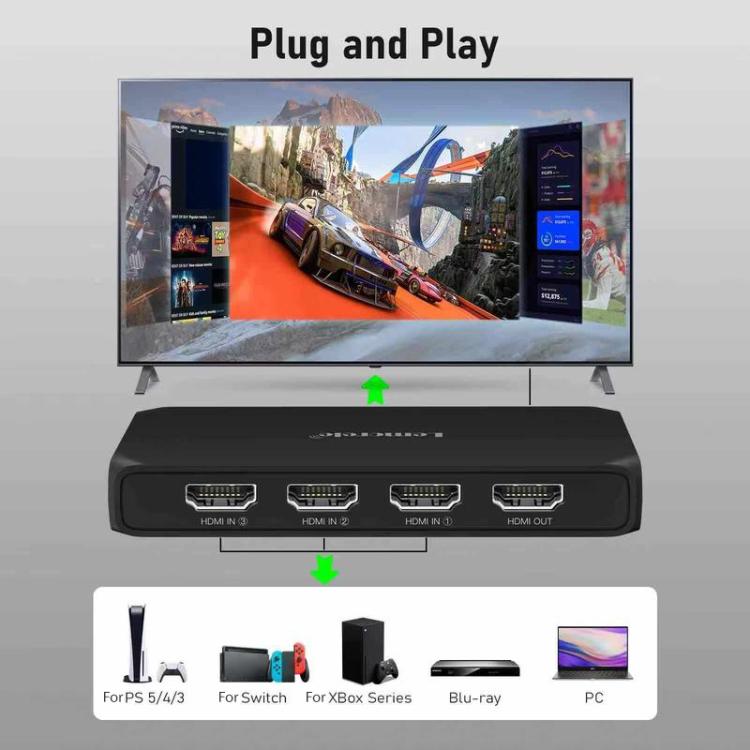Lemorele HDMI-switch G99 3-indgange – 1-udgang 4K 60 Hz med fjernbetjening – HDMI-switch – 3-ports switch