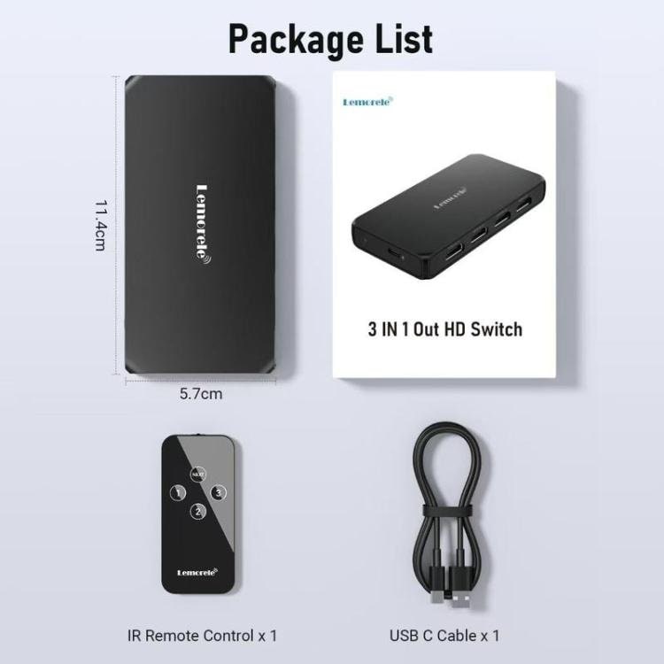 Lemorele HDMI-switch G99 3-indgange – 1-udgang 4K 60 Hz med fjernbetjening – HDMI-switch – 3-ports switch