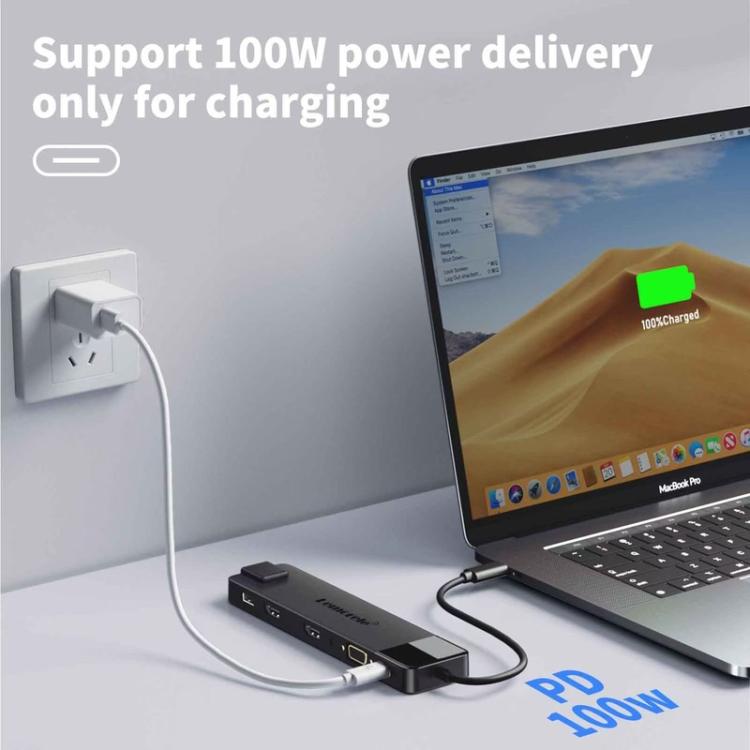 Lemorele TC100 13-i-1-dockingstation med HDMI, Gigabit Ethernet og PD-opladning / Dockingstation / Hub