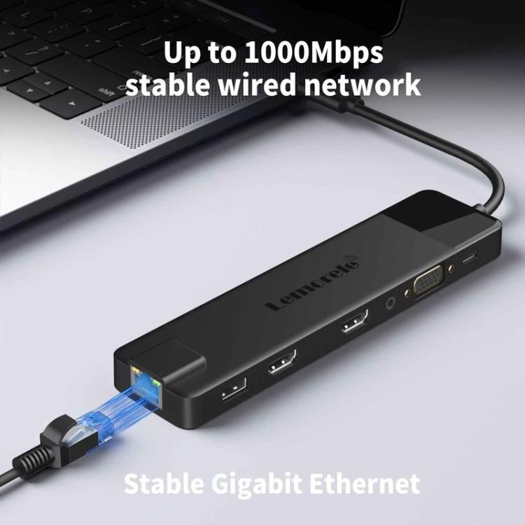 Lemorele TC100 13-i-1-dockingstation med HDMI, Gigabit Ethernet og PD-opladning / Dockingstation / Hub