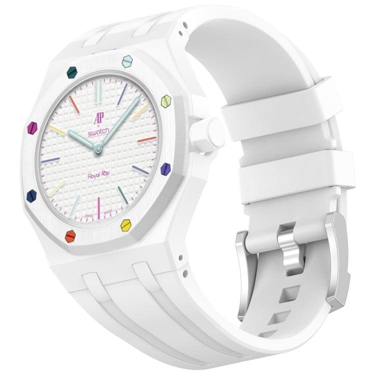 Urrem i silikone til Swatch Royal Pop / Audemars Piguet / silikonerem med stiftspænde – Hvid