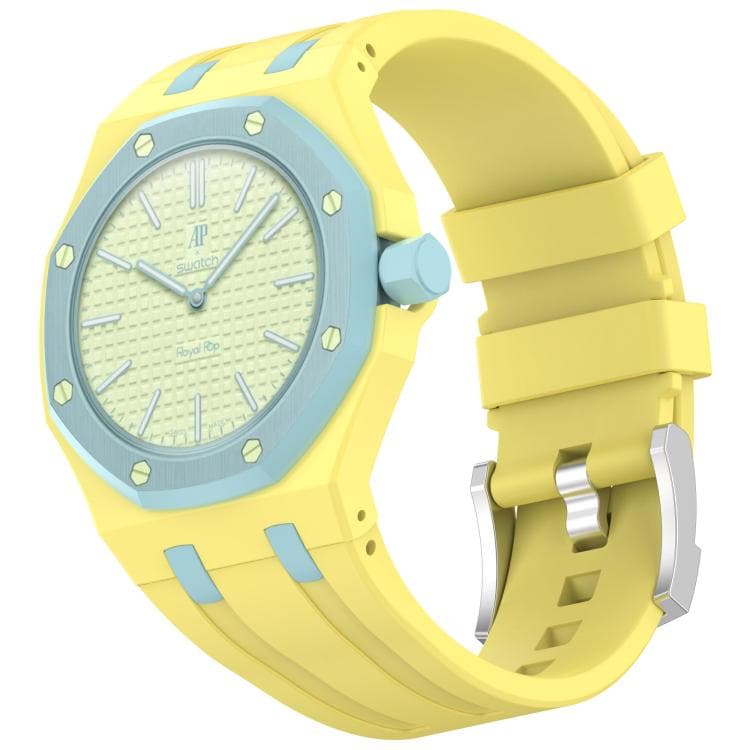 Urrem i silikone til Swatch Royal Pop / Audemars Piguet / silikonerem med stiftspænde – Gul/Blå