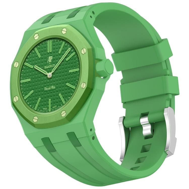 Urrem i silikone til Swatch Royal Pop / Audemars Piguet / silikonerem med stiftspænde – Grøn