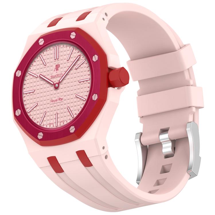 Urrem i silikone til Swatch Royal Pop / Audemars Piguet / silikonerem med stiftspænde – Pink/Rød