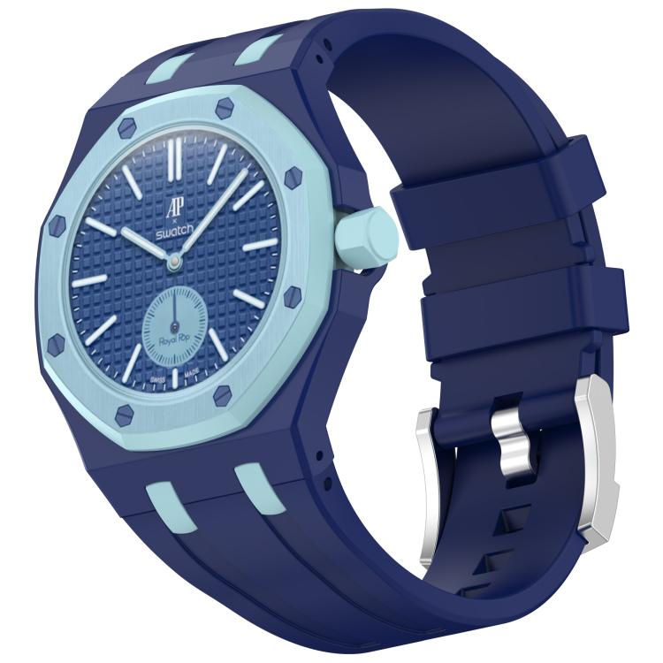 Urrem til Swatch Royal Pop / Audemars Piguet / silikonerem med stiftspænde – Mørkeblå/Lysblå