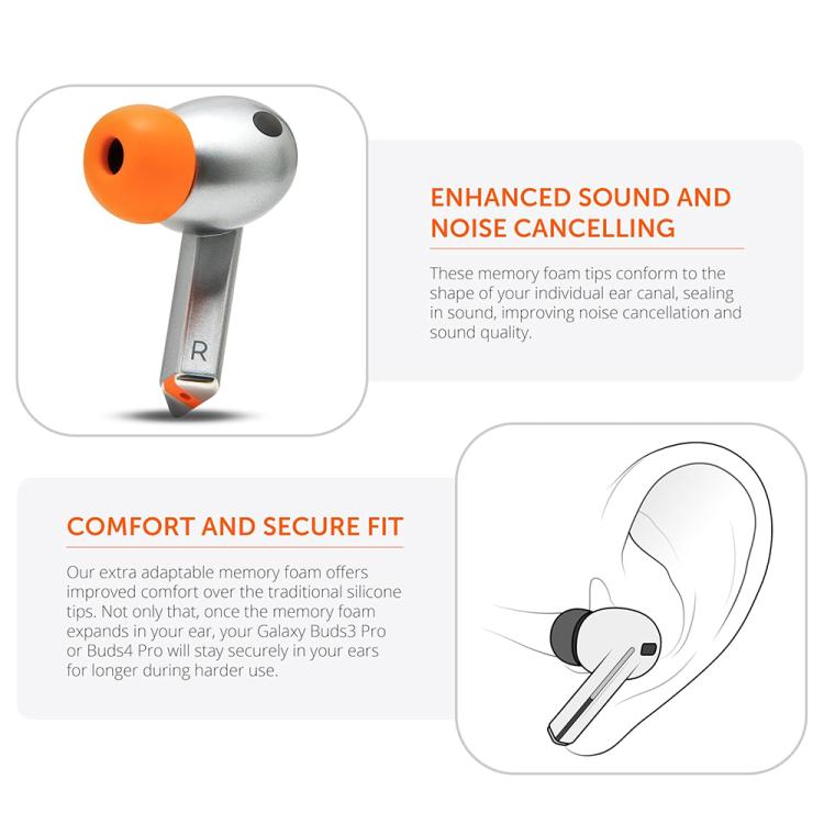 Ørepropper i memory-skum, 4 par til Galaxy Buds3 og Buds4 Pro – Orange – Ørepropper