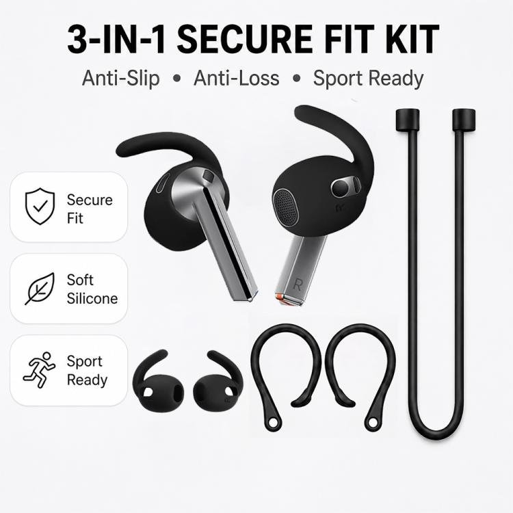 Sportsæt med ørekroge og faldsikret bånd til Galaxy Buds3 Pro – Svart / Øresæt / Sportsbeskyttelse