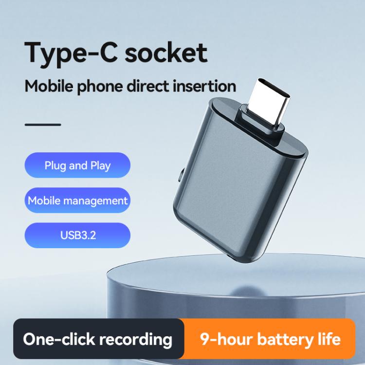 AI-diktafon med USB-C, 16 GB – Mørkeblå / Bærbar stemmeoptager / USB-nøgle med optagefunktion
