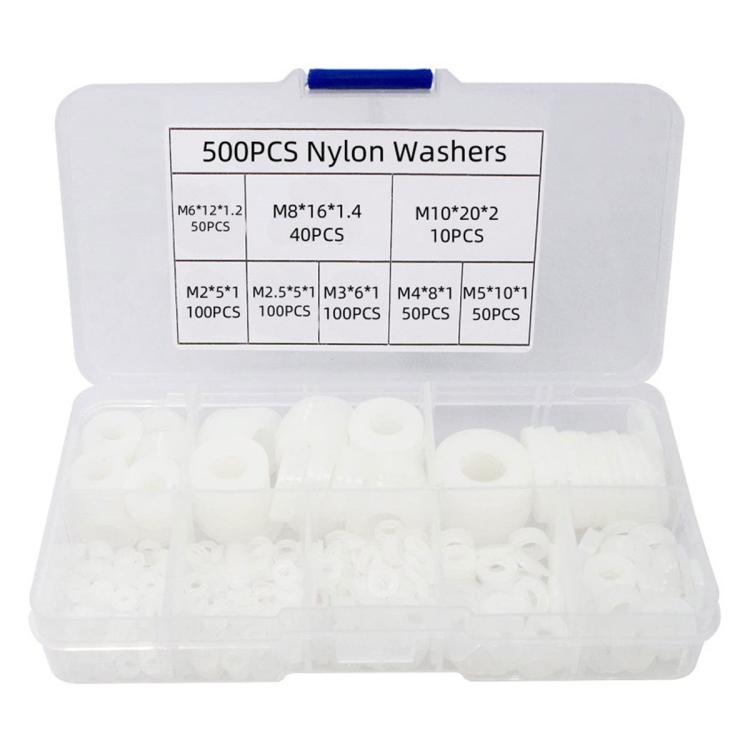 Afstandsskiver i nylon, 500-pak – Hvid / Nylon-skiver / Isoleringsskiver
