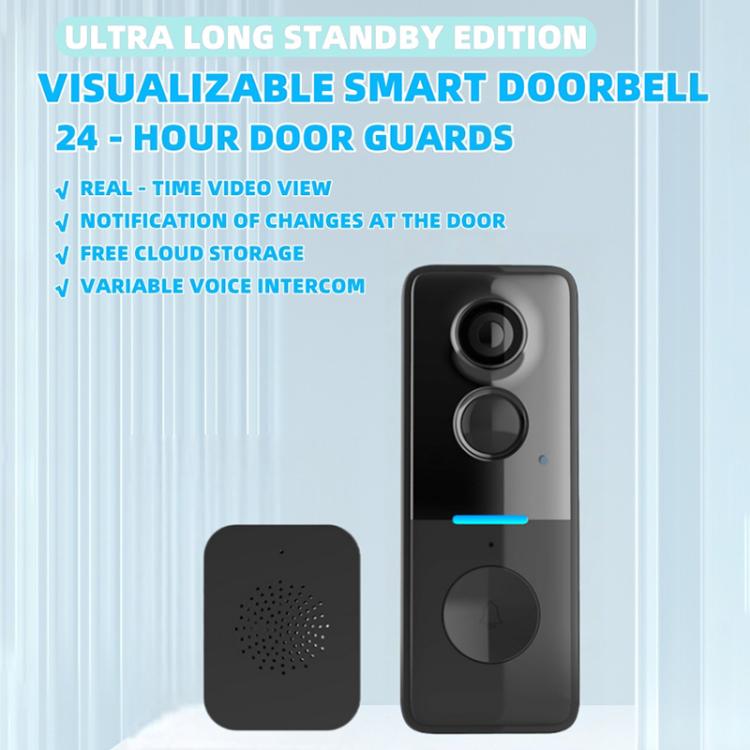 Smart dørklokke med kamera / solcellepanel, PIR-sensor, tovejskommunikation og modtager